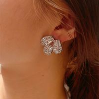 1 Paire Luxueux Style Moderne Feuille Placage Incruster Le Cuivre Zircon Des Boucles D'oreilles main image 4