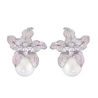 1 Pair Elegant Lady Flower Plating Inlay Imitation Pearl Copper Zircon Earrings main image 5