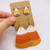 Wholesale Jewelry Ig Style Simple Style Pumpkin Cartoon Water Droplets Pu Leather Drop Earrings main image 4