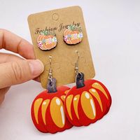 Wholesale Jewelry Ig Style Simple Style Pumpkin Cartoon Water Droplets Pu Leather Drop Earrings main image 2