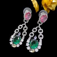 Wholesale Jewelry Exaggerated Shiny Oval Metal Zircon Inlay Drop Earrings main image 4
