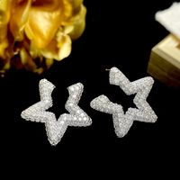 1 Pair Simple Style Star Inlay Copper Zircon Ear Studs main image 5