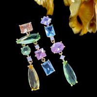 1 Pair Shiny Oval Water Droplets Rectangle Asymmetrical Inlay Copper Crystal Drop Earrings main image 1
