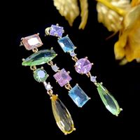 1 Pair Shiny Oval Water Droplets Rectangle Asymmetrical Inlay Copper Crystal Drop Earrings main image 2