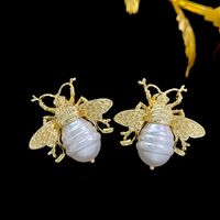 1 Pair Ig Style Bee Imitation Pearl Alloy Ear Studs main image 6