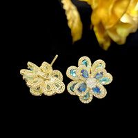 1 Pair Sweet Flower Inlay Copper Zircon Ear Studs main image 3