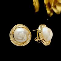 1 Pair Simple Style Round Inlay Copper Artificial Pearls Zircon Ear Studs main image 5