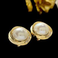 1 Pair Simple Style Round Inlay Copper Artificial Pearls Zircon Ear Studs main image 4
