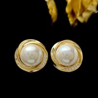 1 Pair Simple Style Round Inlay Copper Artificial Pearls Zircon Ear Studs main image 3