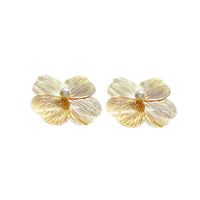 1 Pair Lady Flower Inlay Sterling Silver Copper Artificial Pearls Ear Studs sku image 2