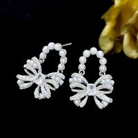 1 Pair Lolita Bow Knot Inlay Copper Artificial Pearls Zircon Drop Earrings main image 5