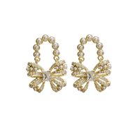 1 Pair Lolita Bow Knot Inlay Copper Artificial Pearls Zircon Drop Earrings sku image 1