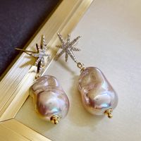 1 Pair Ig Style Irregular Star Plating Inlay Imitation Pearl Copper Zircon Drop Earrings main image 4
