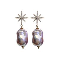 1 Pair Ig Style Irregular Star Plating Inlay Imitation Pearl Copper Zircon Drop Earrings sku image 1