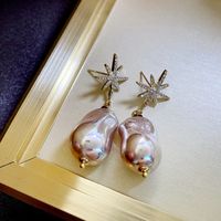 1 Pair Ig Style Irregular Star Plating Inlay Imitation Pearl Copper Zircon Drop Earrings main image 3