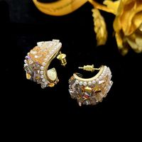 1 Pair Retro C Shape Inlay Alloy Artificial Crystal Artificial Pearls Ear Studs main image 4
