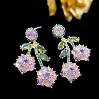1 Pair Glam Retro Flower Inlay Sterling Silver Copper Zircon Drop Earrings main image 1