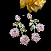 1 Pair Glam Retro Flower Inlay Sterling Silver Copper Zircon Drop Earrings main image 5