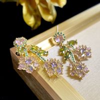 1 Pair Glam Retro Flower Inlay Sterling Silver Copper Zircon Drop Earrings main image 4