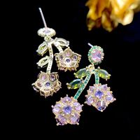 1 Pair Glam Retro Flower Inlay Sterling Silver Copper Zircon Drop Earrings main image 3