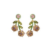 1 Pair Glam Retro Flower Inlay Sterling Silver Copper Zircon Drop Earrings main image 2
