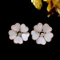 1 Pair Lady Flower Inlay Sterling Silver Copper Shell Ear Studs main image 1