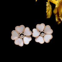 1 Pair Lady Flower Inlay Sterling Silver Copper Shell Ear Studs main image 5