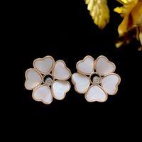 1 Pair Lady Flower Inlay Sterling Silver Copper Shell Ear Studs main image 3