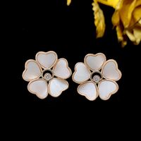 1 Paire Dame Fleur Incruster Argent Sterling Le Cuivre Coquille Boucles D'oreilles main image 2