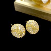1 Pair Lady Oval Inlay Copper Zircon Ear Studs main image 5
