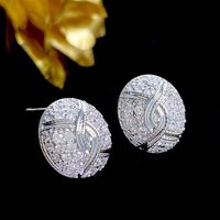 1 Pair Lady Oval Inlay Copper Zircon Ear Studs main image 2