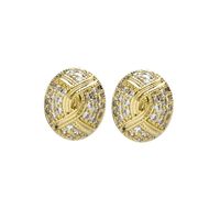 1 Pair Lady Oval Inlay Copper Zircon Ear Studs main image 4