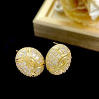 1 Pair Lady Oval Inlay Copper Zircon Ear Studs main image 1