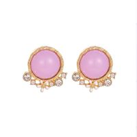 1 Pair Simple Style Round Inlay Alloy Rhinestones Opal Ear Studs main image 2