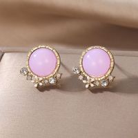 1 Paire Style Simple Rond Incruster Alliage Strass Opale Boucles D'oreilles main image 1