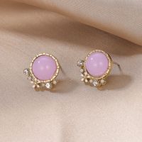 1 Pair Simple Style Round Inlay Alloy Rhinestones Opal Ear Studs main image 5