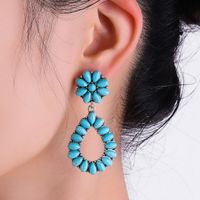 Wholesale Jewelry Vintage Style Water Droplets Solid Color Metal Turquoise Plating Inlay Drop Earrings main image 4