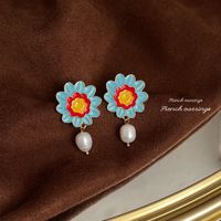 1 Pair Elegant Vintage Style Geometric Enamel Stoving Varnish Plating Metal Artificial Gemstones Artificial Pearls Earrings sku image 50