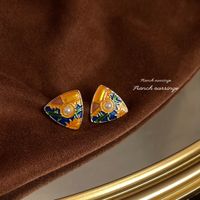 1 Pair Elegant Vintage Style Geometric Enamel Stoving Varnish Plating Metal Artificial Gemstones Artificial Pearls Earrings sku image 26