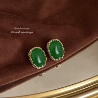 1 Pair Elegant Vintage Style Geometric Enamel Stoving Varnish Plating Metal Artificial Gemstones Artificial Pearls Earrings sku image 8
