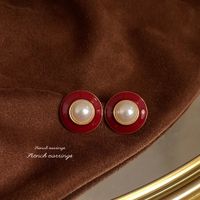 1 Pair Elegant Vintage Style Geometric Enamel Stoving Varnish Plating Metal Artificial Gemstones Artificial Pearls Earrings sku image 38