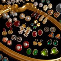 1 Pair Elegant Vintage Style Geometric Enamel Stoving Varnish Plating Metal Artificial Gemstones Artificial Pearls Earrings main image 5