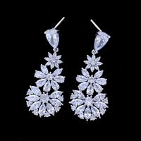 1 Pair Elegant Flower Inlay Copper Zircon Drop Earrings main image 5