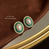 1 Pair Elegant Vintage Style Geometric Enamel Stoving Varnish Plating Metal Artificial Gemstones Artificial Pearls Earrings sku image 22