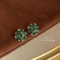 1 Pair Elegant Vintage Style Geometric Enamel Stoving Varnish Plating Metal Artificial Gemstones Artificial Pearls Earrings sku image 17