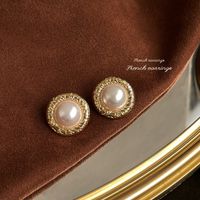 1 Pair Elegant Vintage Style Geometric Enamel Stoving Varnish Plating Metal Artificial Gemstones Artificial Pearls Earrings sku image 31