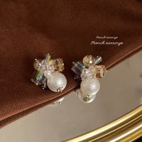 1 Pair Elegant Vintage Style Geometric Enamel Stoving Varnish Plating Metal Artificial Gemstones Artificial Pearls Earrings sku image 52