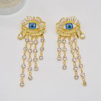 Wholesale Jewelry Elegant Devil's Eye Tassel Alloy Artificial Rhinestones Pearl Plating Inlay Drop Earrings sku image 1