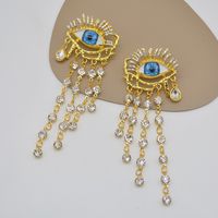 Wholesale Jewelry Elegant Devil's Eye Tassel Alloy Artificial Rhinestones Pearl Plating Inlay Drop Earrings main image 4