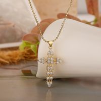 Simple Style Commute Cross Copper Plating Inlay Zircon 18k Gold Plated Pendant Necklace sku image 1
